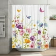 thumbnail image 2 of HVEST Watercolor Floral Shower Curtain, Purple Flower and Butterfly Bathroom Curtain Rustic Wildflower Polyester Fabric Decor Curtain with Hooks, 60X72 inch, 2 of 7