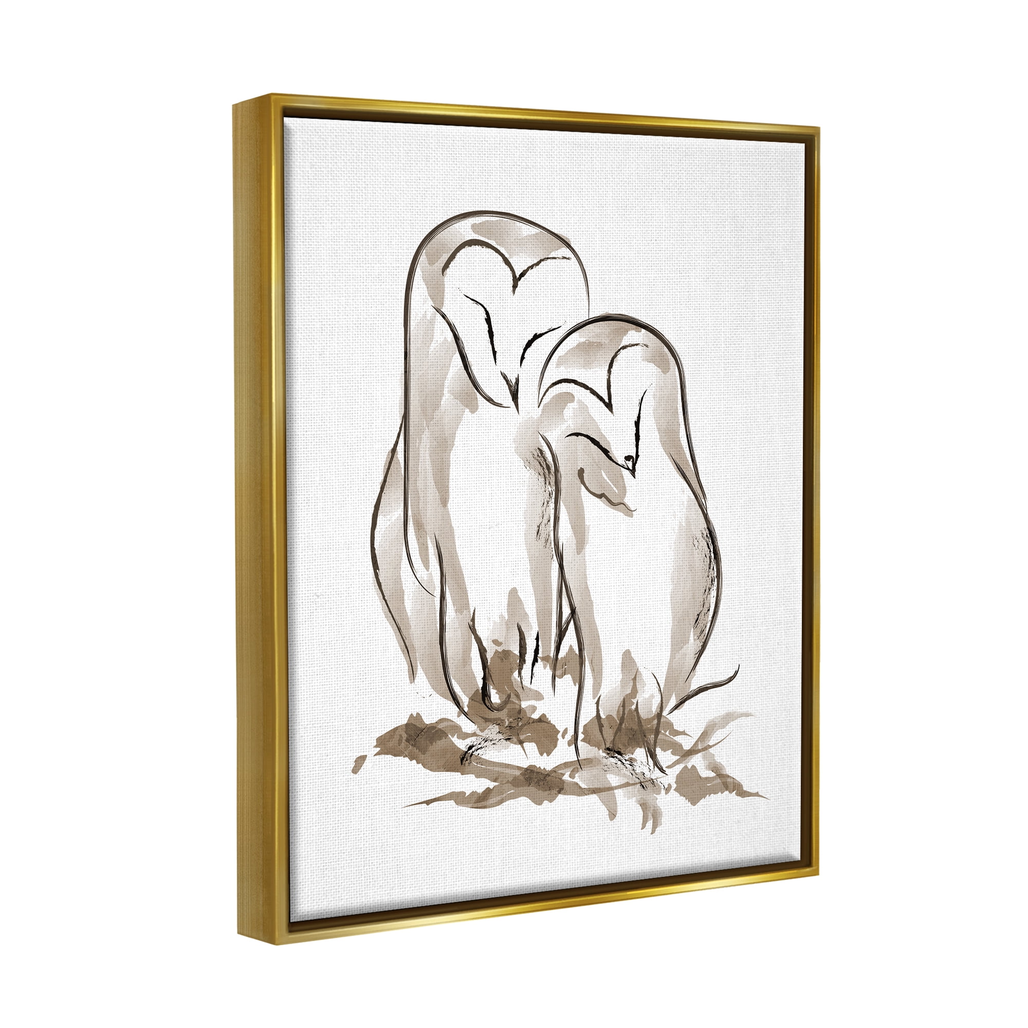 Stupell Industries Cuddling Owls Doodle Drawing Animals & Insects Painting Gold Floater Framed Art Print Wall Art