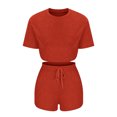 thumbnail image 3 of REORIAFEE 2 Piece Outfits for Women Lounge Sets Loose Casual Summer Outfits Fashion Women's Short Sleeve Round Neck Elastic Casual Blouse Shirts Sets Orange S, 3 of 5