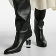 thumbnail image 4 of FSJ Women Sexy Round Closed Toe Over The Knee Boots Crystal Chunky Thigh High Boots Pull On Stretch Wide Calf Dress Long Boots Shoes Size 6 Black, 4 of 4