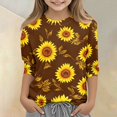 thumbnail image 2 of Girls Cute Summer Tops Size 10-12 Soft Casual 3/4 Sleeve Crew Neck Girls Shirts Funny Daisy Printed T-Shirts Girls Clothes Blouse T-Shirt Saffron 11-12 Years, 2 of 5