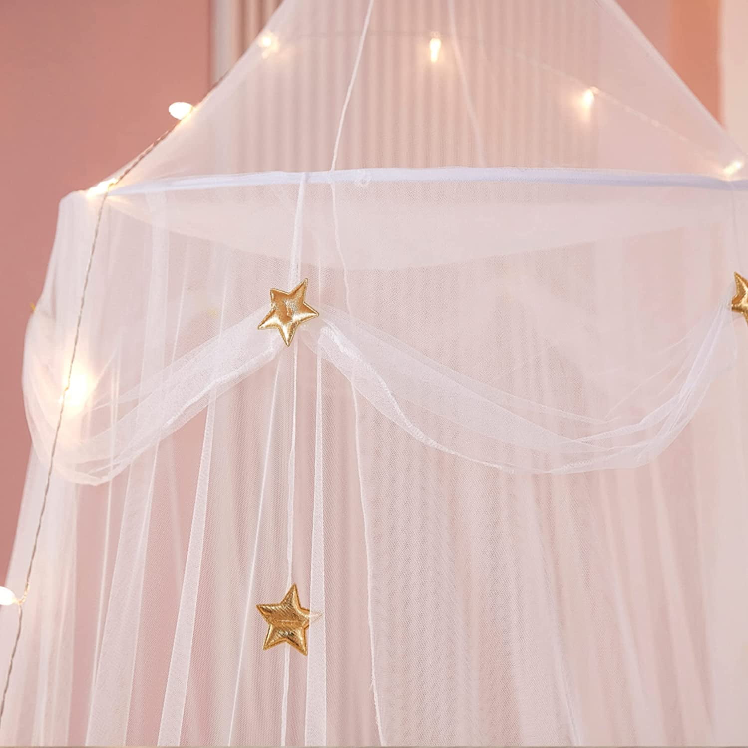 Bed Canopy with Lights,Bed Canopy for Girls Canopy Bed Curtains Girls Bedroom Decor for Twin to King Size Bed (Purple and Pink)