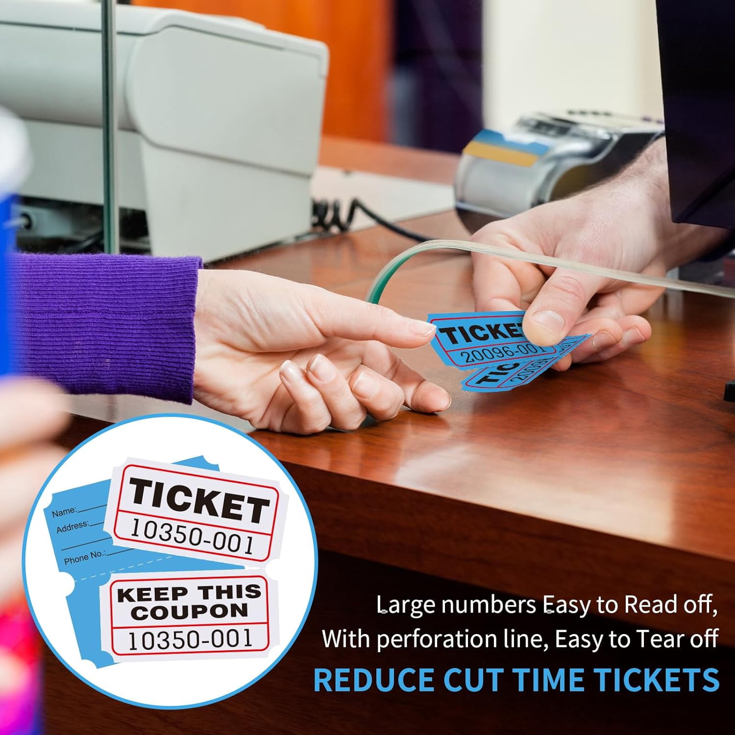 2000 Assorted Raffle Tickets Rolls with Consecutive Numbers 2 Rolls of 1000 Double Tickets-White,Blue