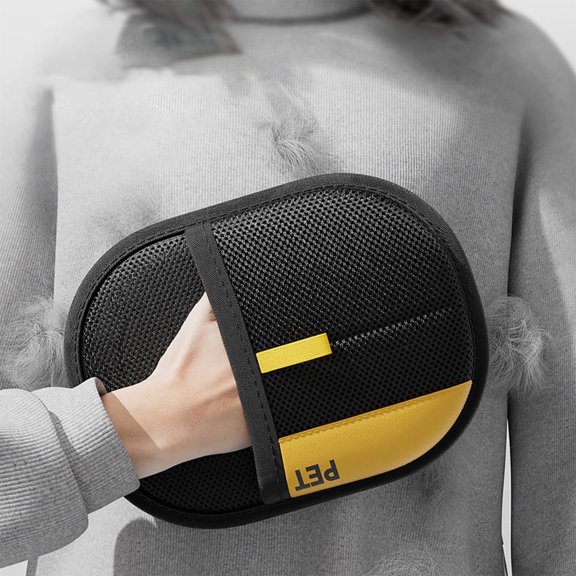 Double-Sided Pet Grooming Gloves Dog & Hair Remover Washable Deshedding Gloves Black Yellow 24x16cm Reusable for Small to Large