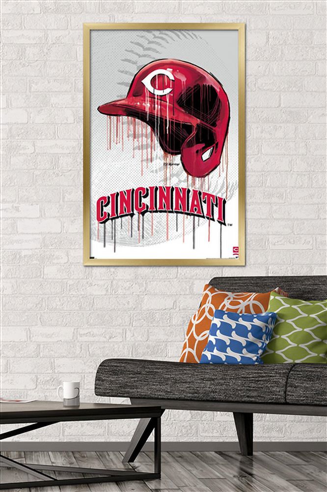 MLB Cincinnati Reds - Drip Helmet 22 Wall Poster, 22.375" x 34" Framed