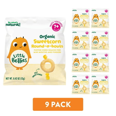 Little Bellies Organic Sweetcorn Round-a-bouts, Baby & Toddler Puff Snack, 7+ Months, 0.42 oz (9 Pack)