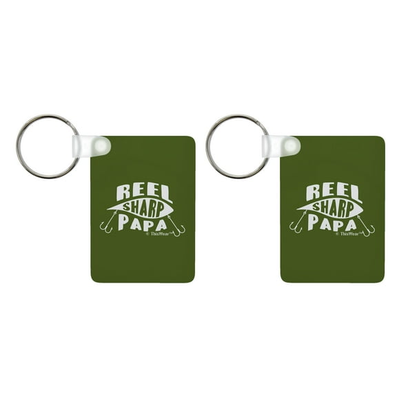 ThisWear Keychain for Best Papa Reel Sharp Papa Fishing Lure Pun 2-Pack Aluminum Rectangle Keychain