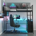 thumbnail image 2 of Twin Metal Loft Bed - Black, Twin Size w/ LED Desk & Shelves - Space-Saving Design for Bedroom/Apartment. Study & Storage!, 2 of 17