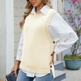 thumbnail image 7 of XUNKUSGA Womens Sweaters Casual Versatile Solid Color Sleeveless Knit Sweater Loose Crew Neck Sweater Vest Women Fashion Side Slits with Button Vest Tops for Women S-XL Beige, 7 of 7