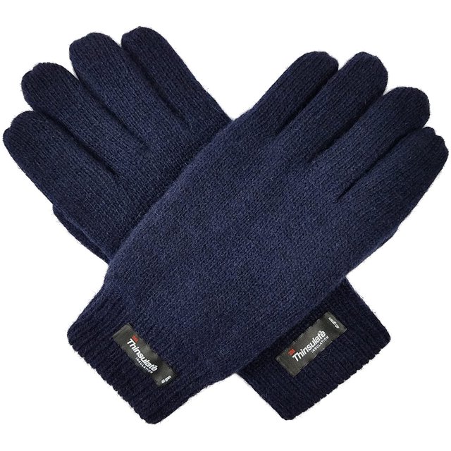 Bruceriver Men Pure Wool Knit Gloves with Lining and Elastic Rib Cuff