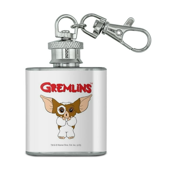 Gremlins Gizmo Logo Stainless Steel 1oz Mini Flask Key Chain