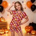 thumbnail image 2 of NIEWTR Halloween Pajamas Girls Pumpkin Ghost Print Short Sleeve Button Down Girls PJS Kids Sleepwear Nightwear Loungewear Set Kids Pajamas Girls, 2 of 5