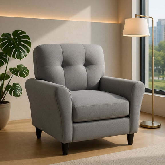 Topcobe Modern Upholstered Accent Chair with Rubber Wood Legs, Modern Armchair, Gray