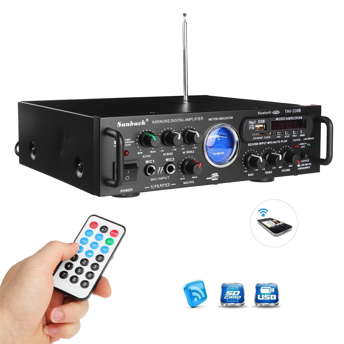 600W bluetooth Amplifier Receiver with Digital LCD Display and 2 Mic