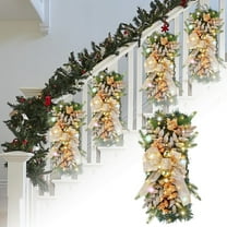 Prelit Christmas Swag 11.7 Inch, Cordless LED Teardrop Swags with Balls, Ribbon & Pinecones for Front Door, Stairway, Wall, Window, Fireplace - Festive Indoor Outdoor Holiday Decor