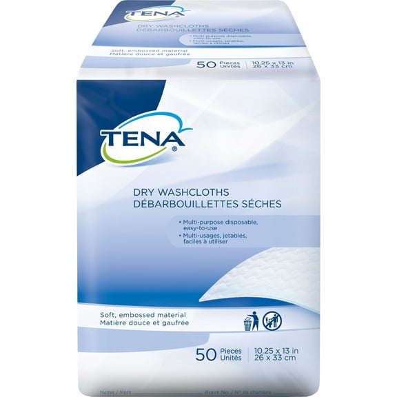 TENA Washcloth 10 X 13-1/4 Inch White Disposable, 74499 - Pack of 50