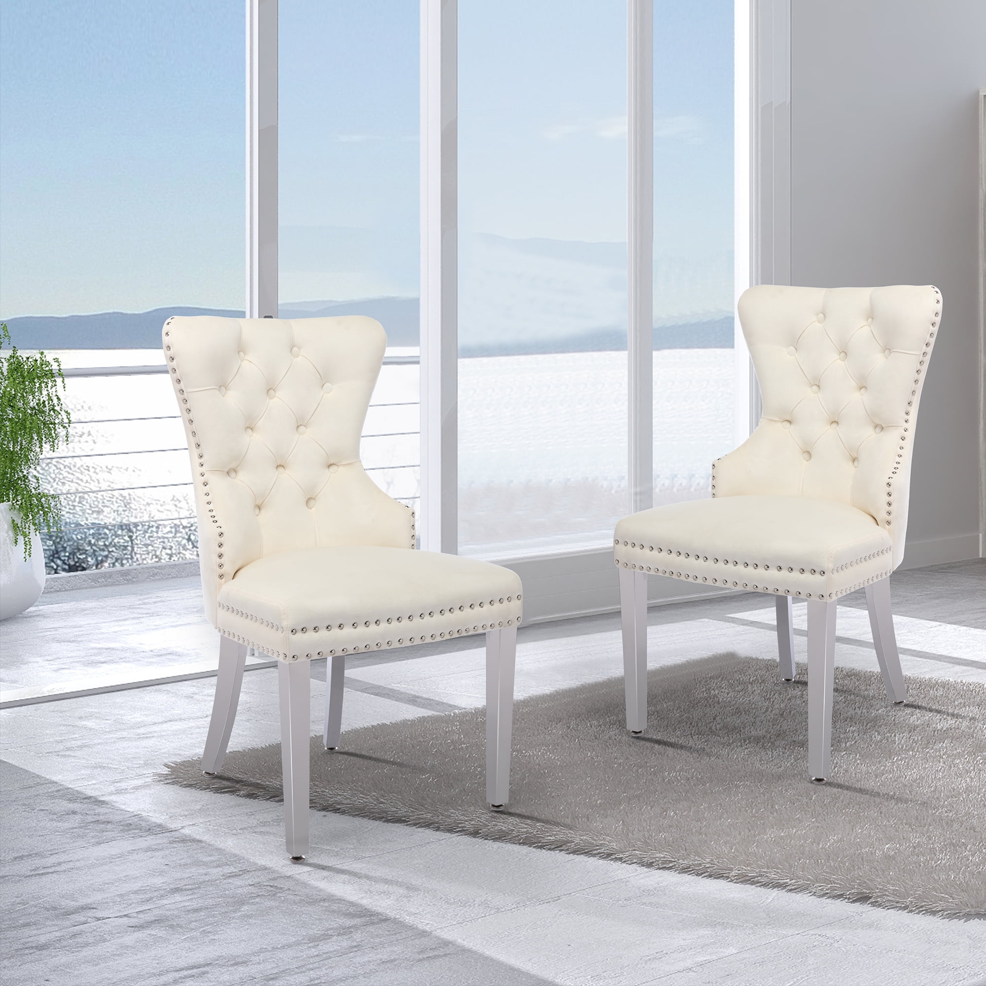 Foredo Velvet Dining Chairs Set of 2, Modern Upholstered Wingback