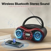 Portable CD Player Boombox with FM Radio, Bluetooth, and USB Port ,Stereo Sound with Remote Control,CD-R/RW and MP3 CDs Compatible,3.5mm Aux Input and Headphone Jack.