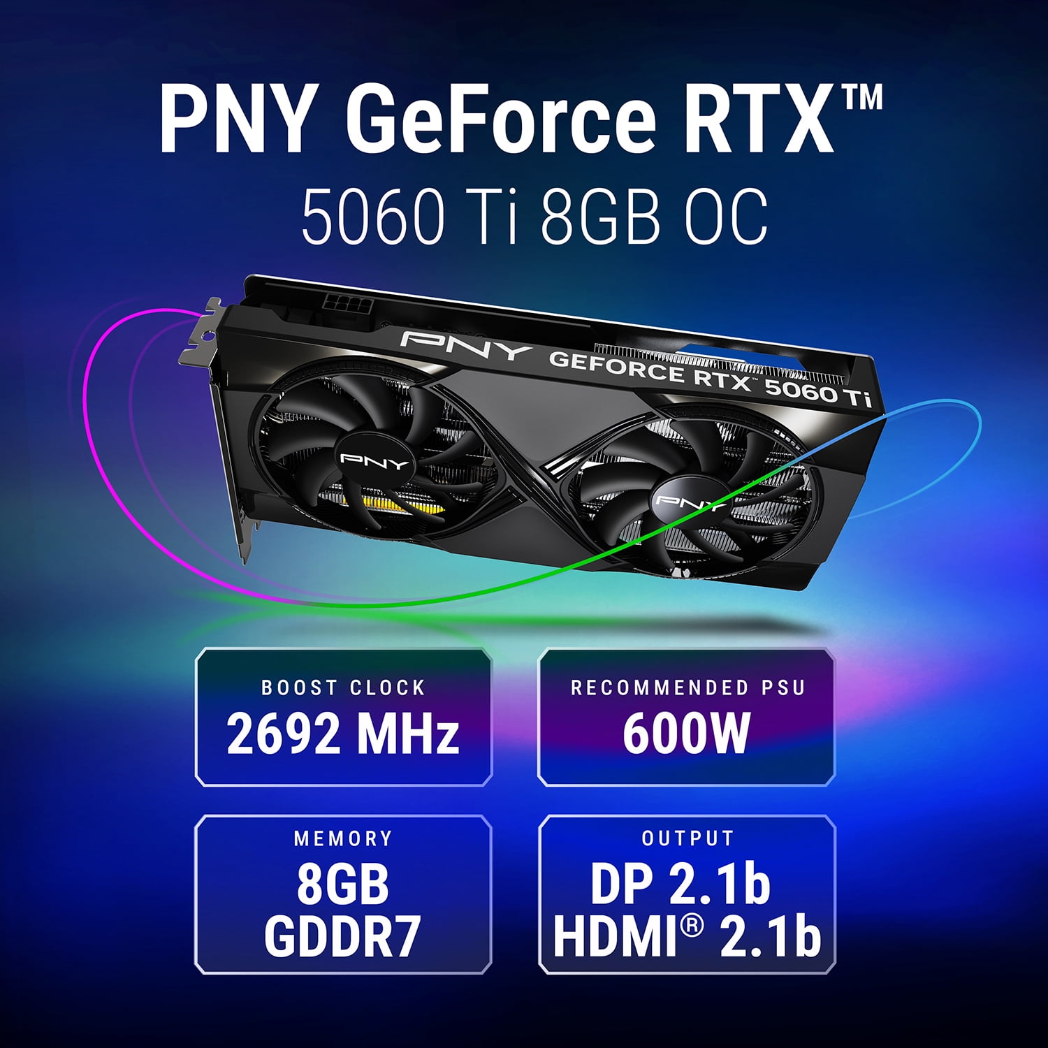 PNY NVIDIA GeForce RTX™ 5060 Ti OC Dual Fan, Graphics Card 8GB