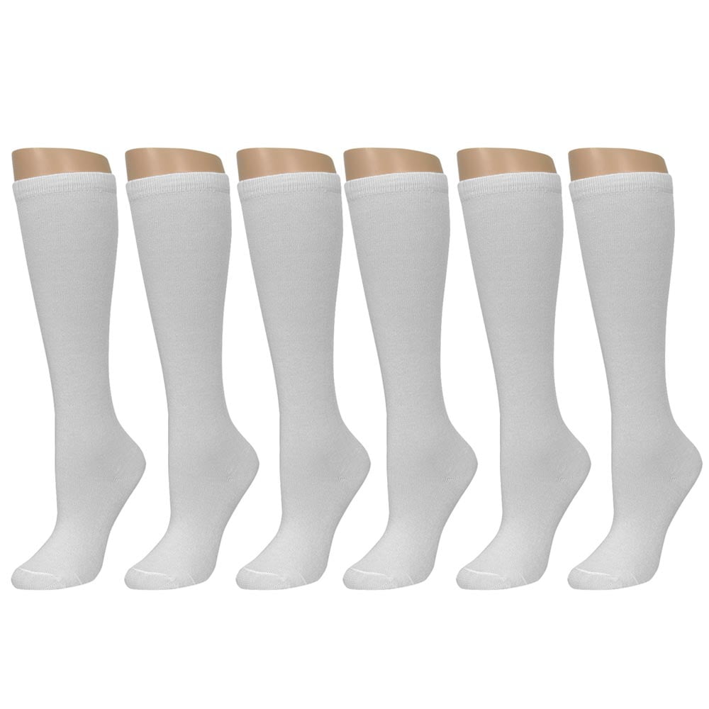 12 Pairs Knee High Uniform School Diamond Pattern Socks White Girls Kids 4-6 6-8 