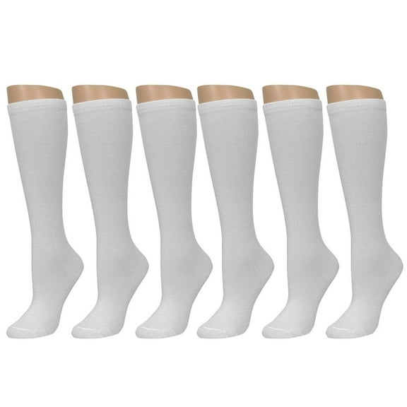 6 Pairs Knee High Uniform School Soccer Socks Womens Girls White Size 6-8 LG Lot