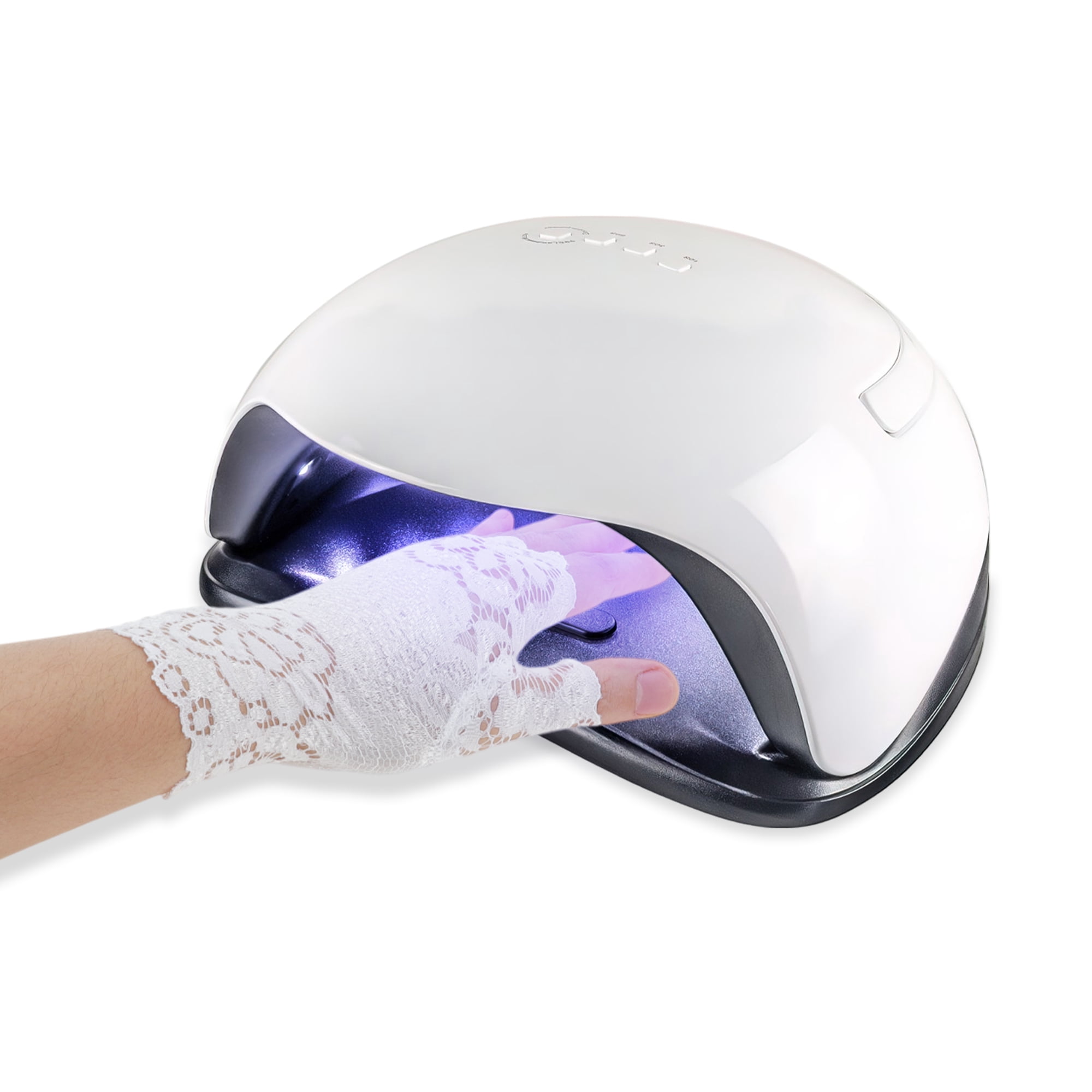 Unique Bargains Breathable Flower Half Finger Manicure Gloves 1 Pair White