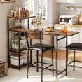 thumbnail image 6 of 3-Piece Dining Table Set for 2, Expandable Bar Table and Chairs Set, with Storage Shelves and Wine Rack, for Living Room, Apartment, Brown, 6 of 10
