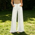 thumbnail image 5 of Women's High Waist Wide Leg Pants With Ruffle Hem Casual Loose Flared Trousers With Pockets, 5 of 6