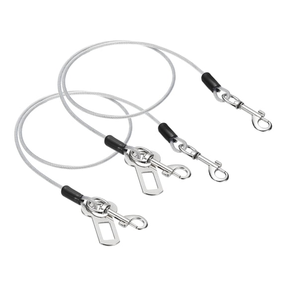 Uxcell Chew Proof Dog Leash, 31 in Dog Seat Belt Harness with Double Clips Leash Extender Steel Braided Vehicle Tether, (Transparent, 2 Pcs), Intended for Pet Car Safety/Walking/Training