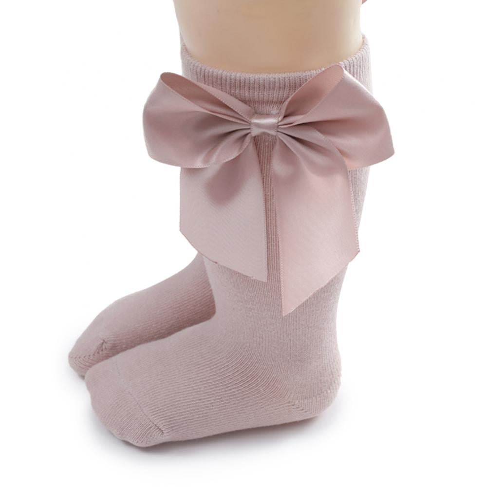 Baby Girls Knee High Socks Bow Tube Ruffled Knit Cotton Long