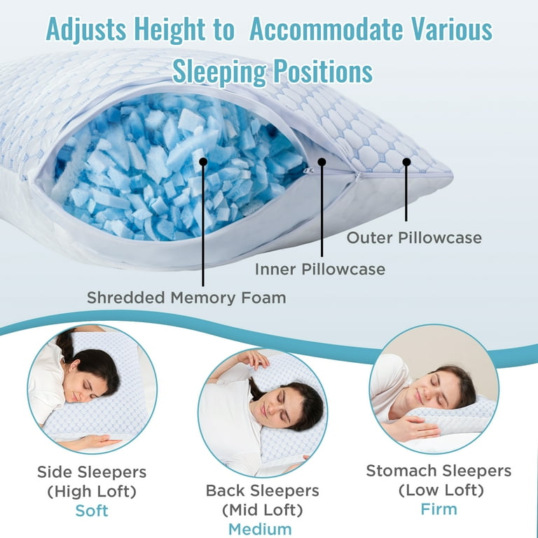 Pillows Queen Size Set of 2, Shredded Memory Foam Cooling Pillows Queen Size Set of 2, Shredded Memory Foam Cooling