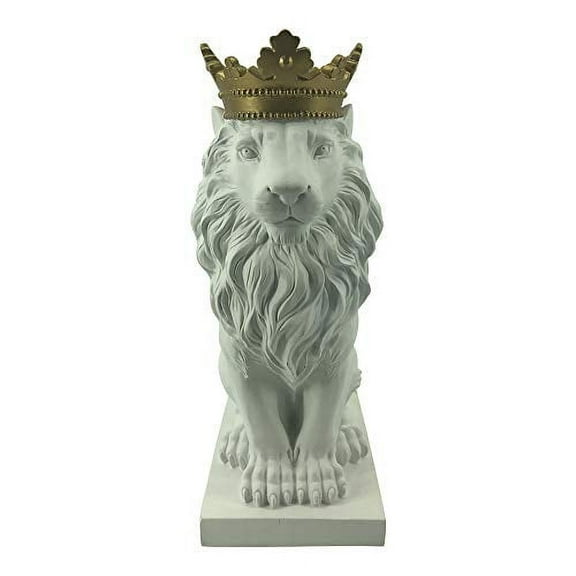 Comfy Hour Wildlife Collection 15" Lion Figurine, King of Forest Statue Sculpture, Home Decoration, White & Gold, Resin Stone
