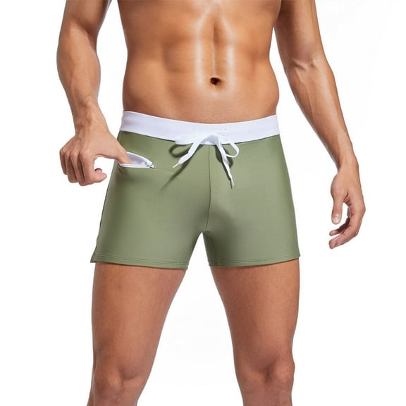 Ynynloco Men's Swimwear Swimsuit Lightweight Elastic Waist Drawstring Solid Color Quick-Dry Square Leg Swim Shorts with Pockets