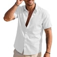 thumbnail image 3 of FRSASU Men's Linen Shirts Casual Short Sleeve Button Down Shirt Beach Vacation Cruise Summer Tops White, 3 of 6