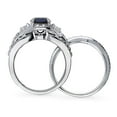 thumbnail image 4 of BERRICLE Sterling Silver 3-Stone Wedding Engagement Rings 1.25 Carat Simulated Blue Sapphire Round Cut Cubic Zirconia CZ Wishbone Ring Set for Women, Rhodium Plated Size 9, 4 of 17