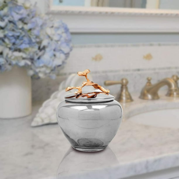 Decozen The Milli Collection Glass Cotton Jar In Black Luster Gold Finished Brass Branch Handle Decorative Jar With Lid Ideal For Bathroom Bedroom Kitchen Spacious Cotton Ball Storage Jar Walmart Com