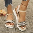 thumbnail image 2 of Rokment Womens Bohemian Ethnic Platform Wedge Sandals 2026 Beach Summer Woven Open Toe Ankle Strap Espadrilles Chunky Heeled Dressy Summer Shoes Black Size 6, 2 of 8