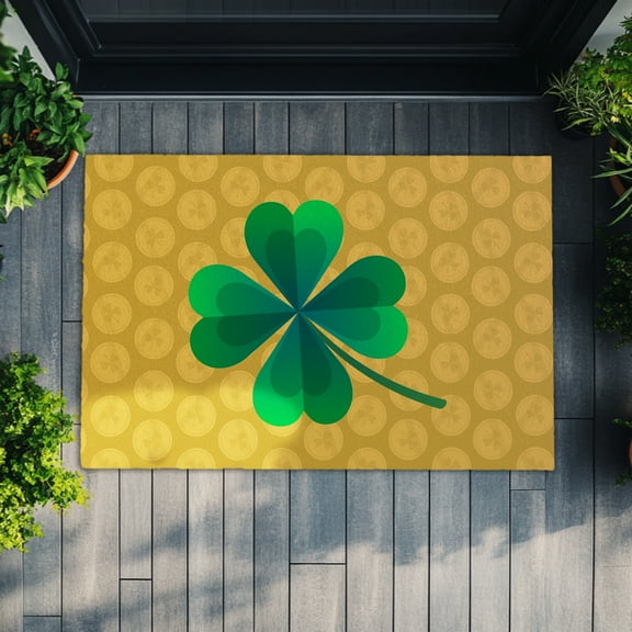 Irish Shamrock Lucky Clover Welcome Mat – Festive Outdoor Rug for Front Porch, Patio – Charming Green Clover Design for St. Patrick’s Day & Good Luck Vibes