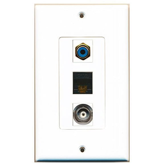 RiteAV - 1 Port RCA Blue and 1 Port BNC and 1 Port Cat6 Ethernet Black Decorative Wall Plate Decorative