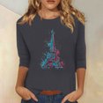 thumbnail image 2 of Pompotops T-shirt Ample Imprimé Mode Femme Manches 3/4 Blouse Col Rond Hauts Décontractés Liquidation, 2 of 4