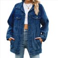 thumbnail image 2 of Chaquetas Vaqueras para Mujer, Modernas Chaquetas Vaqueras Estilo Camionero con Botones, Mangas Largas y Dobladillo Deshilachado. Azul Profundo M, 2 of 10