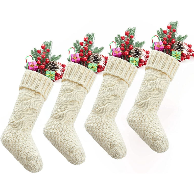 Morttic Knit Christmas Stockings,Unique Large Ivory White Knitted