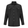 thumbnail image 5 of Men’s Long Sleeve Denim Shirt Jacket Lapel Solid Color Casual Spring Fall Top, 5 of 8