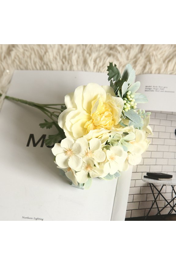 Artificial Flowers Silk Hydrangea Faux Camellia Bouquet Flowers for Wedding Bouquet Centerpieces Flower Arrangements Decorations, 1Pack