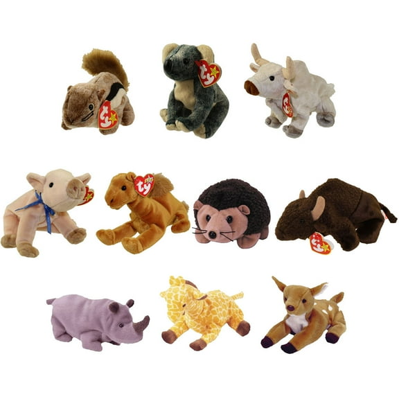 TY Beanie Babies - WILD ANIMALS #2 (Set of 10)(Chipper, Knuckles, Niles, Roam, Spike  5)(5-7 inch)