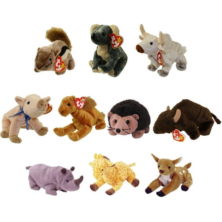 TY Beanie Babies - WILD ANIMALS #2 (Set of 10)(Chipper, Knuckles, Niles, Roam, Spike +5)(5-7