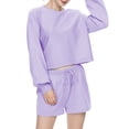 thumbnail image 4 of Zando 2 Piece Outfits Sweatsuits for Women Y2K Oversized Sweatshirt & Lounge Shorts Cozy Long Sleeve Top and Shorts Track Suit Set Purple L, 4 of 5