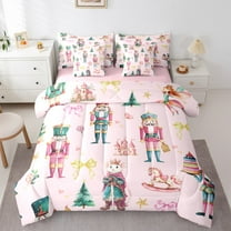 Feelyou Kawaii Pink Nutcracker Bedding Comforter Set 7pcs, Christmas Princess Bowknot Queen Bedding Sets, Teen Kid Child Reversible Queen Sheet Sets, Ultra Soft Home Decor