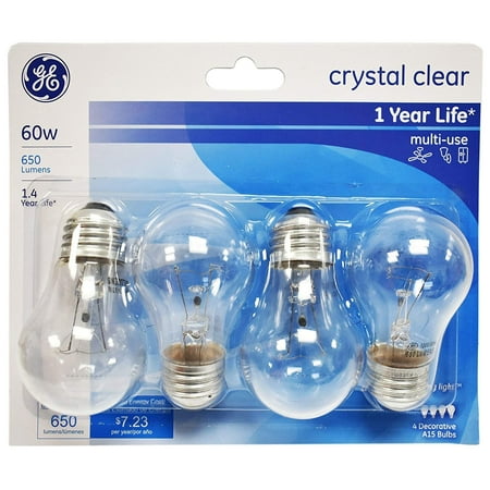 GE Crystal Clear 60 Watt, 650 Lumen, A15 Ceiling Fan Light Bulbs w/Medium Base (4 (Best Led 60 Watt Bulb)