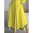 thumbnail image 3 of Women's Floral Embroidered Shirt Maxi Dress, 3/4 Sleeve Collared Waisted A-Line Dress with Pockets Bohemian Ethnic Printed Beach Party Long Flowy Dress, 3 of 3